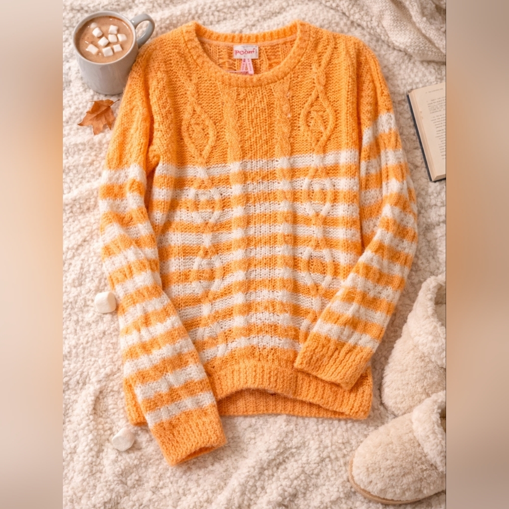 Poof! Orange and White Cable Knit Sweater